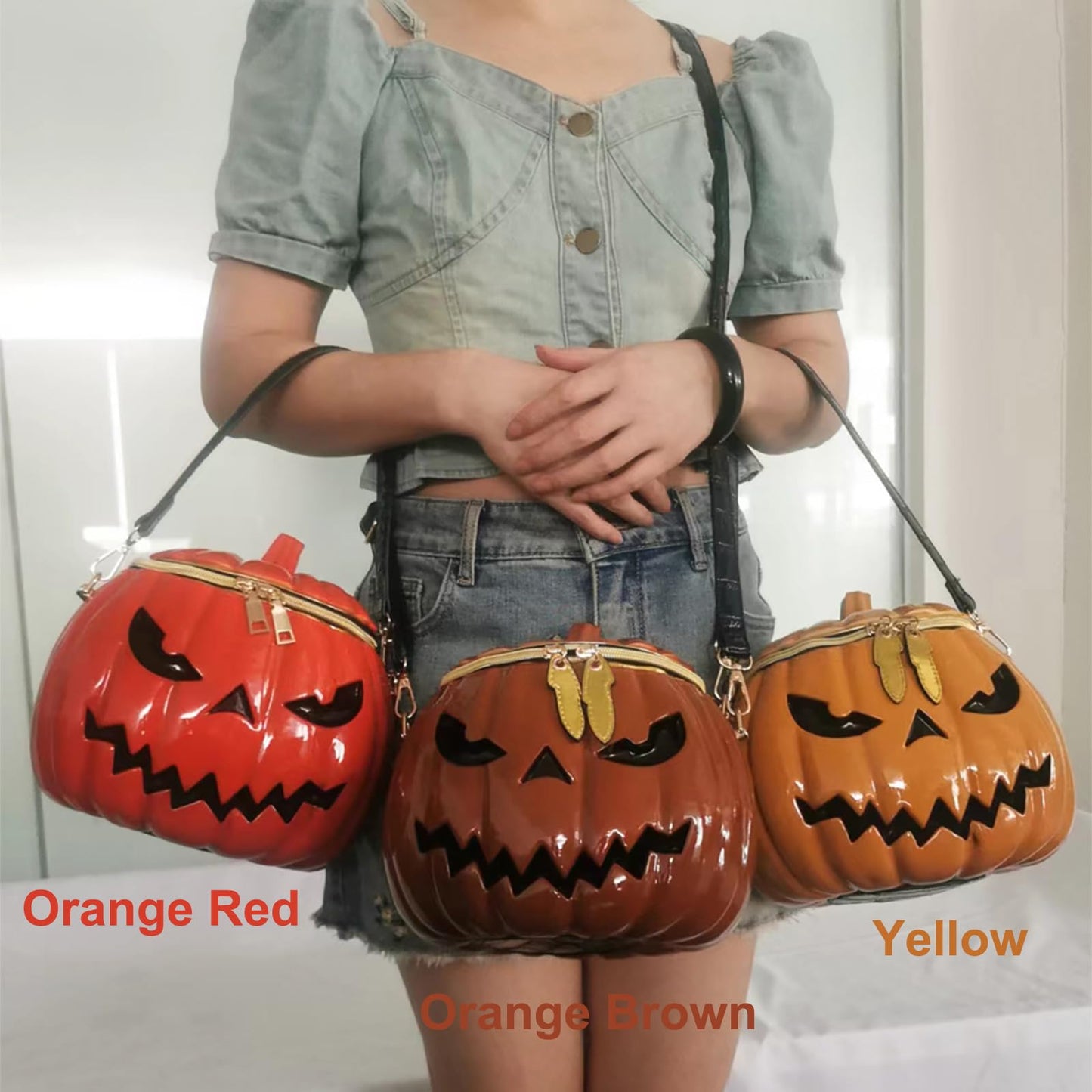 Lyuxhetaokdiq Women Unique Novelty Crossbody Shoulder Bag Handbag Men Weird Horror PVC Halloween Pumpkin Purse, Orange