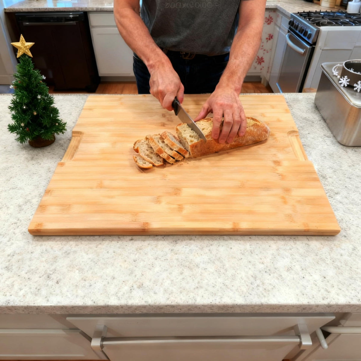 Utoplike Bamboo Cutting Board 20 x 20 inch, Large Wood Chopping Board for Kitchen, Meat, Vegetables, BBQ, Square Butcher Block with Juice Groove and handle, 1"Th