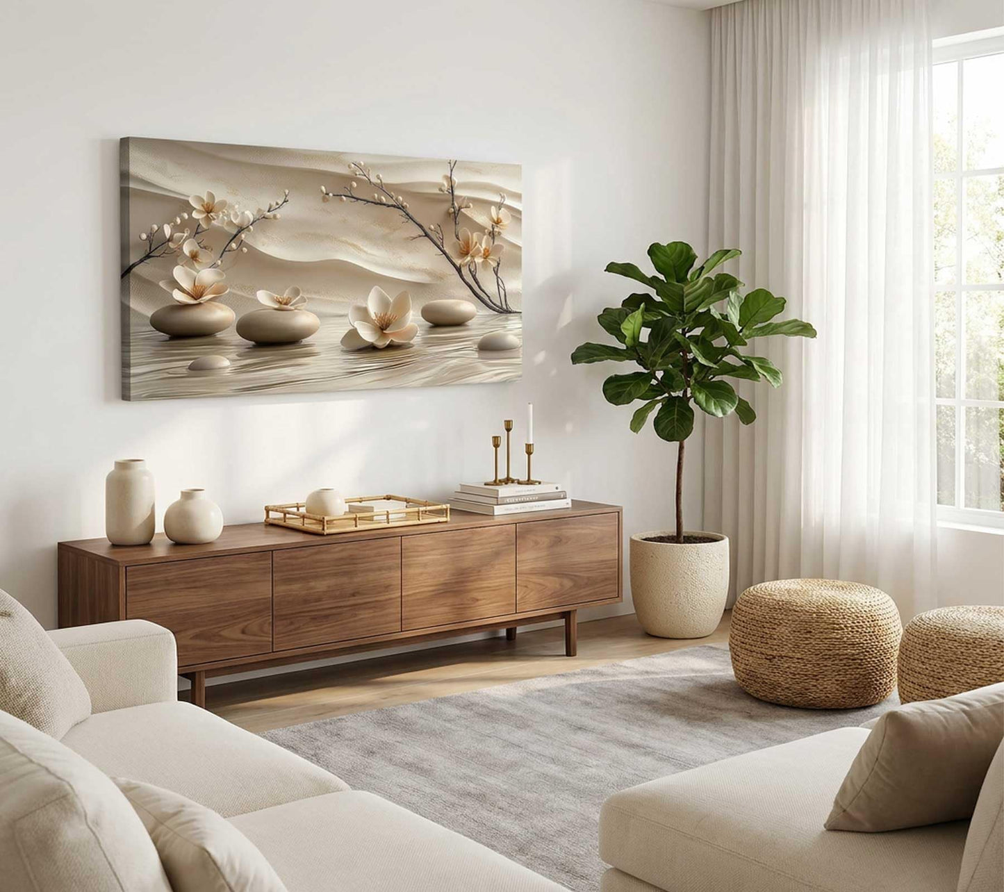 FEACFQKJ Zen Canvas Wall Art White Lotus Wall Decor Print Artwork Lotus Flowers Bloom Stones Spa Painting Pictures for yoga meditation room decoration 20x40in