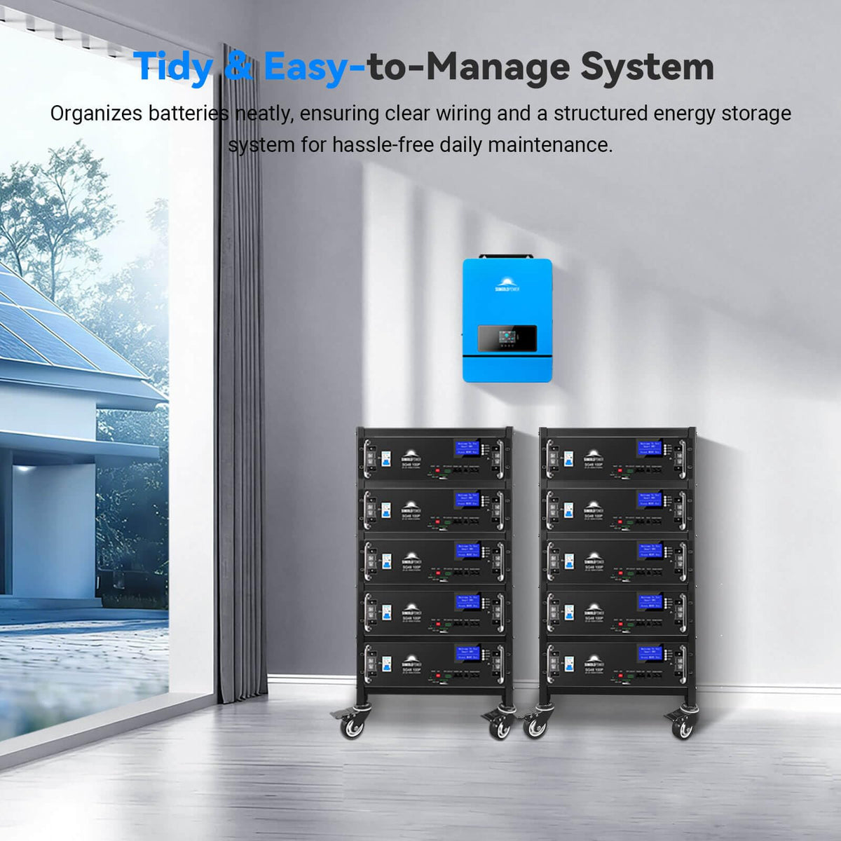 SUNGOLDPOWER 3U Server Rack 5-Layer for Stackable 48V 100AH Rack Lithium Batteries, Open Ventilation Design with Wheels, for Solar System and Energy Storage