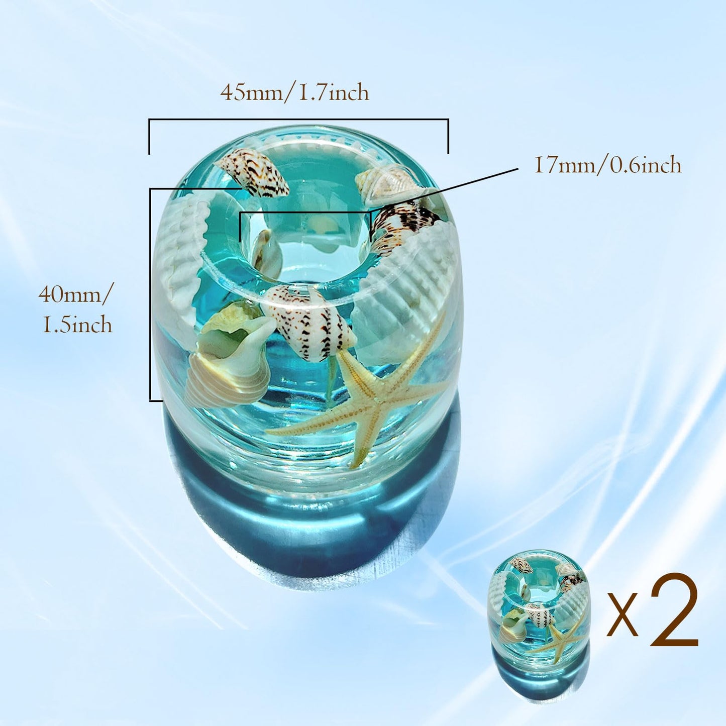 FONMY Mini Couple Toothbrush Holder Stand-Acrylic w/Nature Seashell Handmade Seascape Razor Holders Organizer for Bathroom Vanity Countertops Office Unique Gifts and Home Decoration,Sea Blue,Pack of 2
