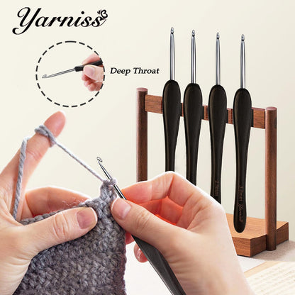 Yarniss 2.0 mm Ergonomic Crochet Hook with Ebony Wood Handle, Hand-Polished Stainless Steel Crochet Needle, Comfortable Crochet Tools with Gift Box