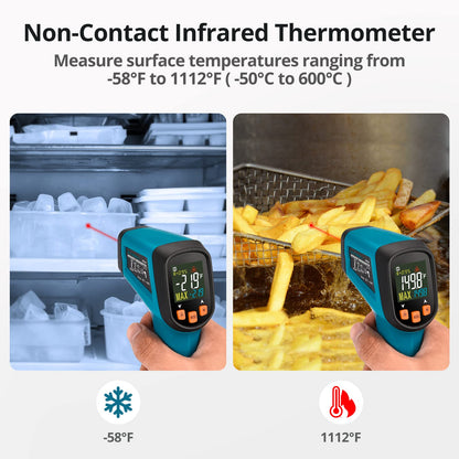 Tilswall Infrared Thermometer Non-Contact Digital Laser Temperature Gun, -50℃~600℃ (-58℉~1112℉) with Adjustable Emissivity, High/Low Temperature Alarm, for Cooking/Pizza Oven/BBQ, Not for Human