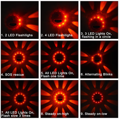 AK LED Road Flares Rechargeable Safety Flashing Warning Light Roadside Emergency Disc Beacon Kit for Vehicles Boats with Magnetic Base & Hook & USB Charging Cables (4 Pack)