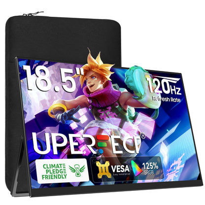 UPERFECT Portable Monitor 18.5 inch 120HZ 125% sRGB 1080P w/VESA & Stand, Large Portable Monitor FreeSync IPS HDR Gaming Display, HDMI USB C Travel Second Screen for Laptop MacBook