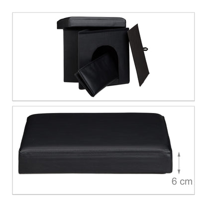 Dog House Ottoman, 38 x 38 x 38 cm, Seat Box with Practical Hole for Pets, Faux Leather, Removable Lid, Black