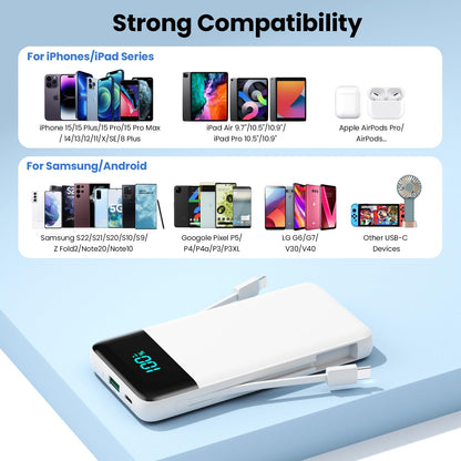 Portable Charger for iPhone with Built in Cables and Wall Plug,Upgraded 13800mAh Fast Charging USB C Power Bank,4 Outputs Travel Essential Battery Pack Compatible with iPhone 15/14/13,Samsung-Purple