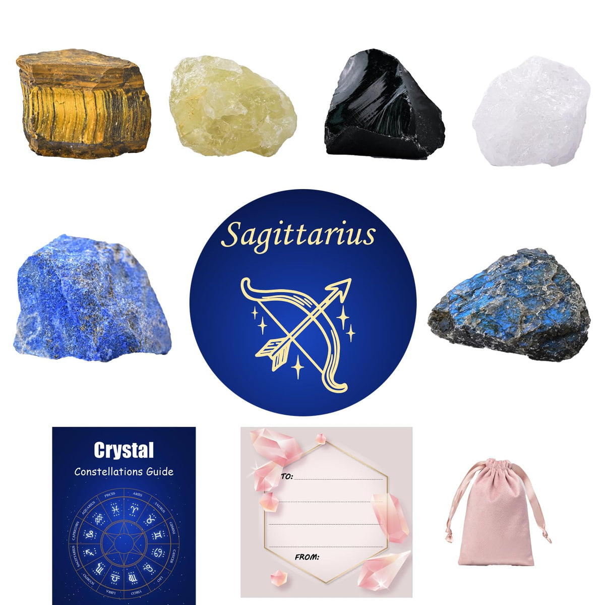 Crystals and Healing Raw Stones, Natural Gemstone Raw Crystals, 6PCS Crystals Constellation Sets for Gifts, Yoga Meditation (Sagittarius)