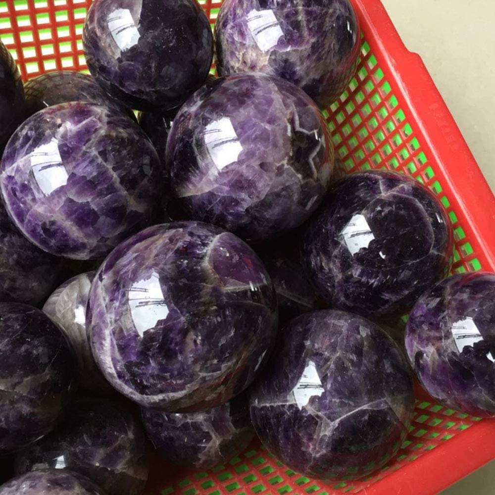 Acxico 1 pcs Natural Dreamy Amethyst Ball Quartz Crystal Sphere Reiki Healing 4.5cm