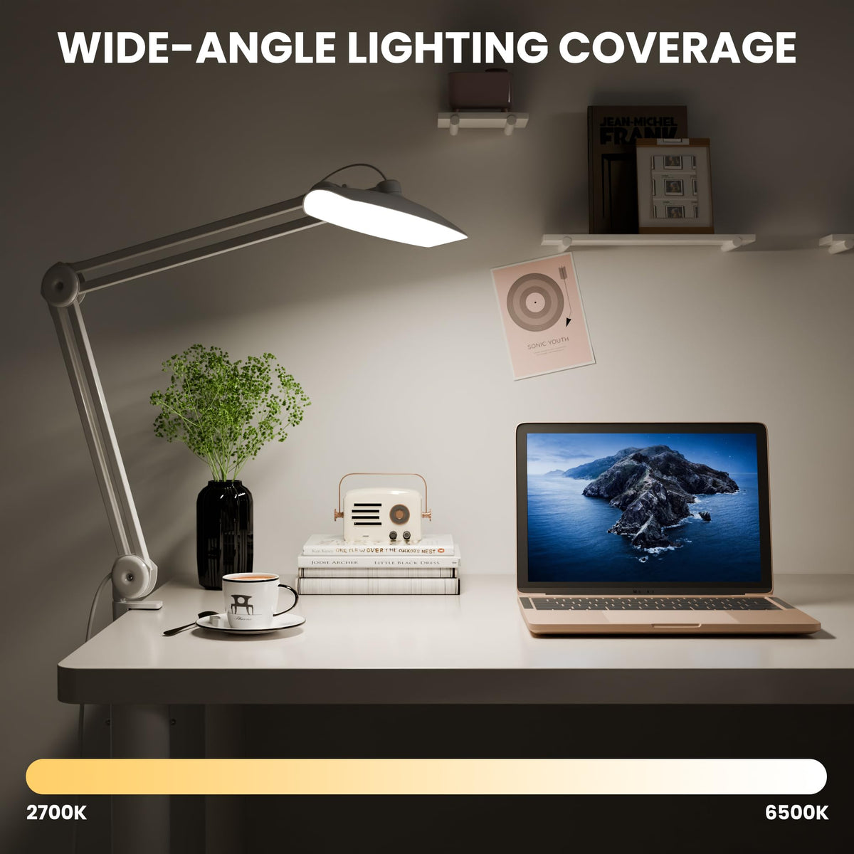 gelpal 3000 Lumens Adjustable LED Desk Lamp & Task Lamp - Bright, Dimmable Lighting for Office, Crafts, Nails &Salon with Clamp kunzl (CCT, White)