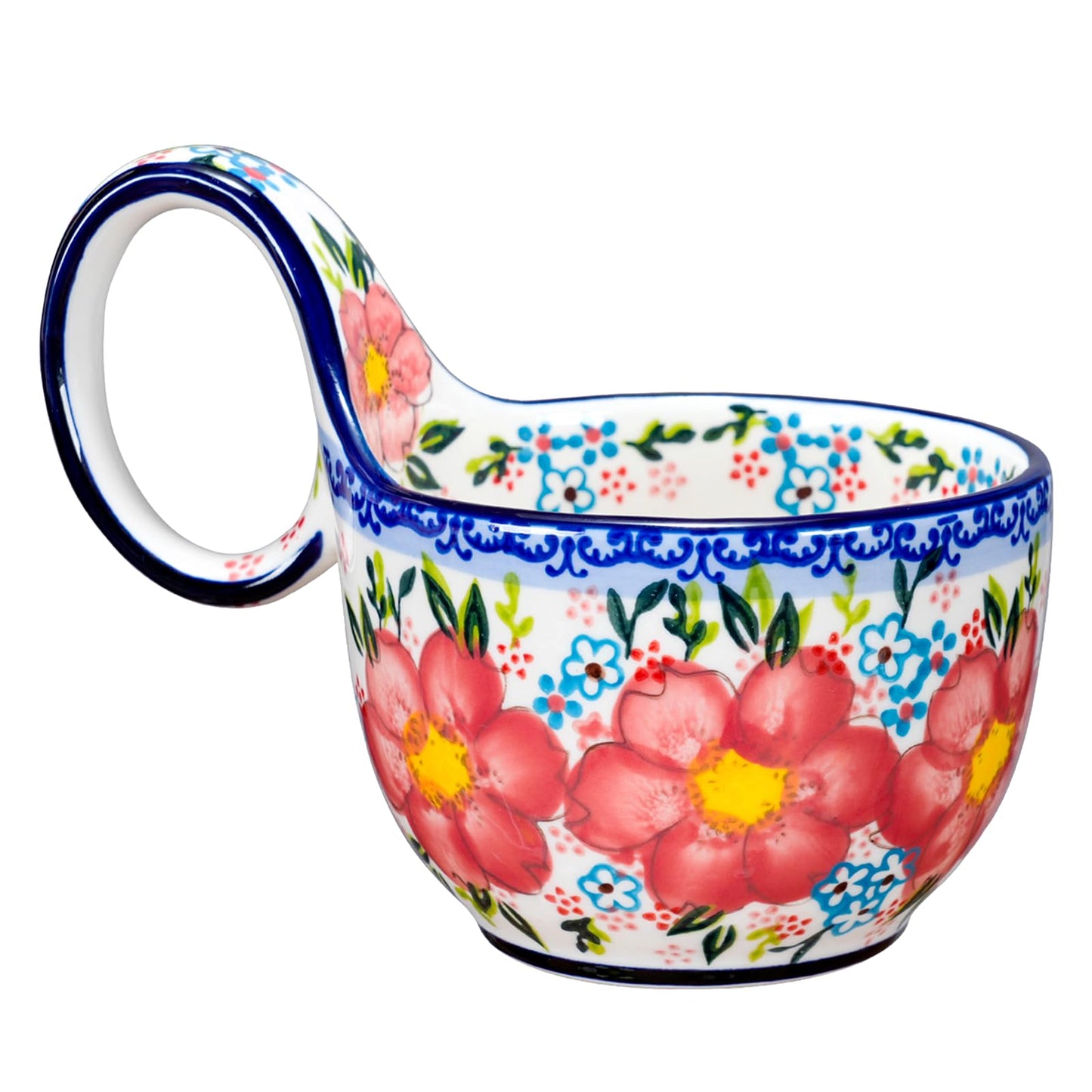 silesia Handmade Ceramic Soup Bowl, Hand Painted Floral Bowl, Flowers Pink