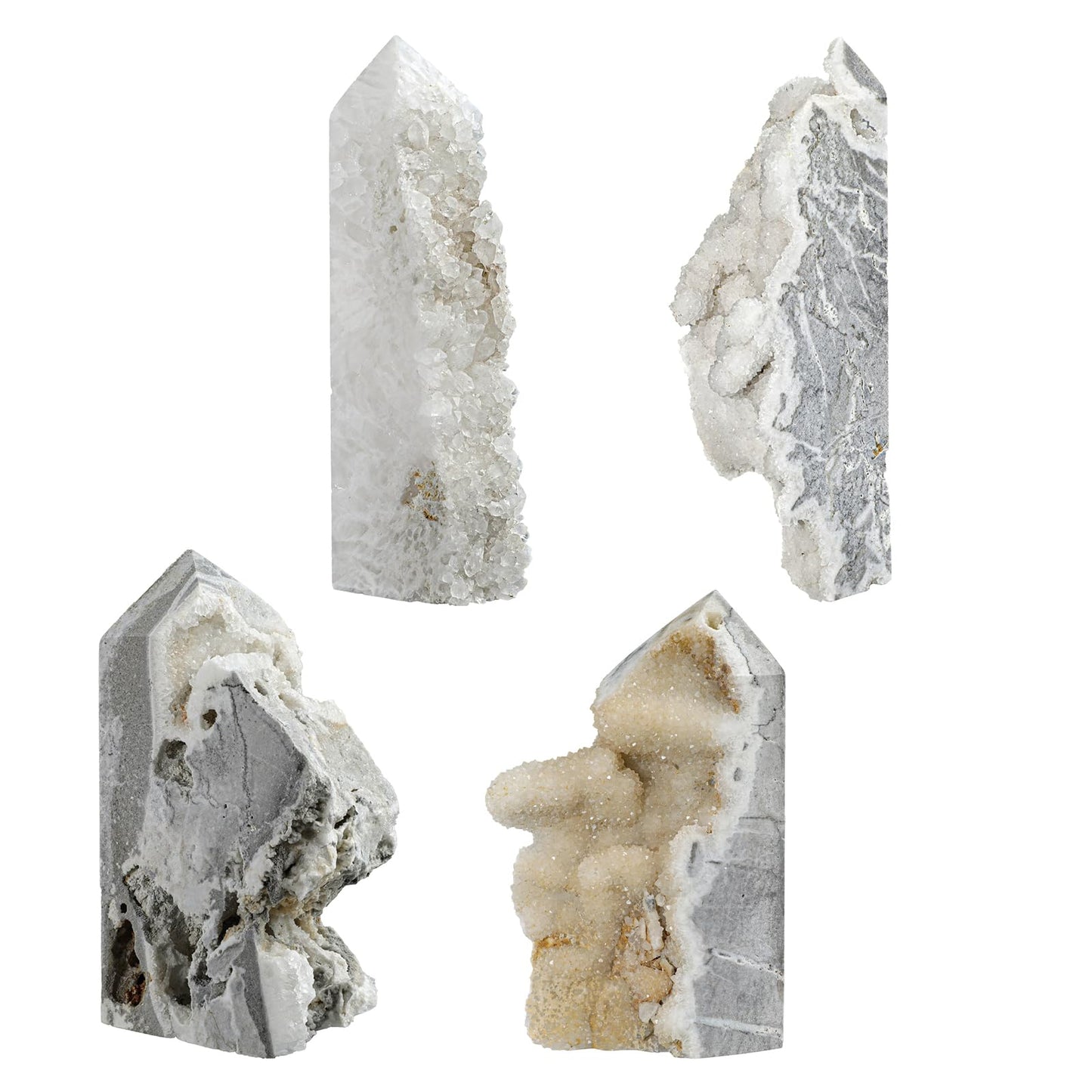 Sportmusies Natural Rock Crystal Cluster Obelisk Wand Tower Home Office Decoration, Irregular-Shaped Geode Stone Mineral Specimen Reiki Collection, 3.93-6.49 inches