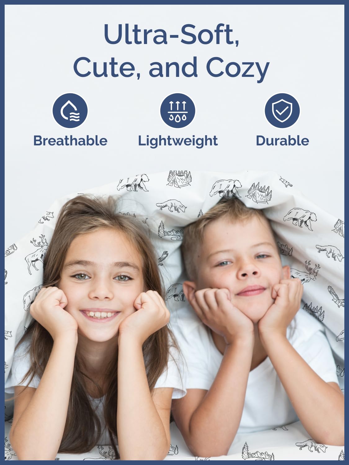 Kids Queen Size Bed Sheet Set - 4 Piece Kids Loft Bed Sheets - Wildlife Forest Themed Bedding - Soft, Cute and Cozy - Breathable and Machine Washable - Animal Bed Set for Boys, Girls, Teens & Toddlers