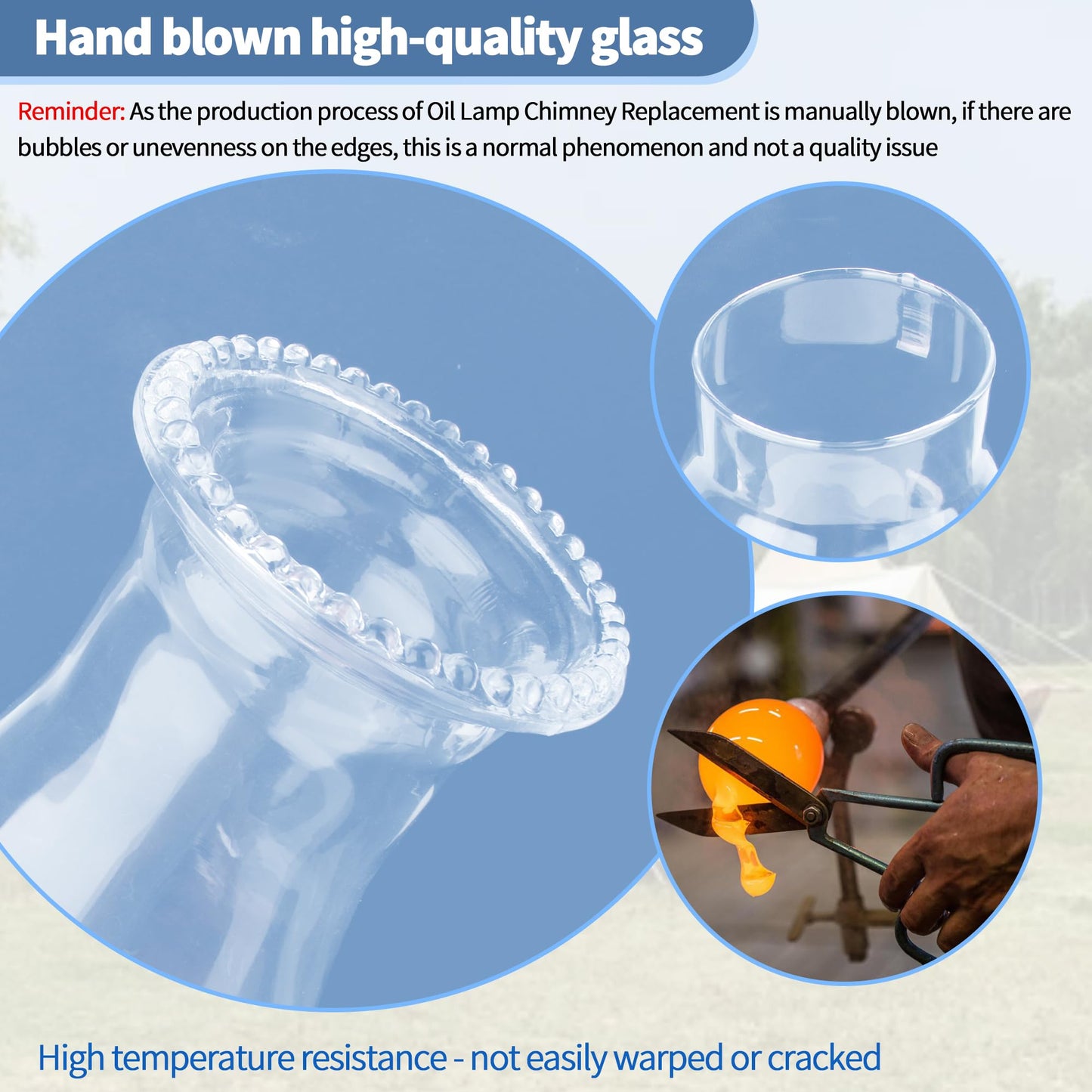 Oil Lamp Chimney Replacement, Clear Hurricane Glass Shade with Wave Style, 3-Inch Base for Kerosene Lamps
