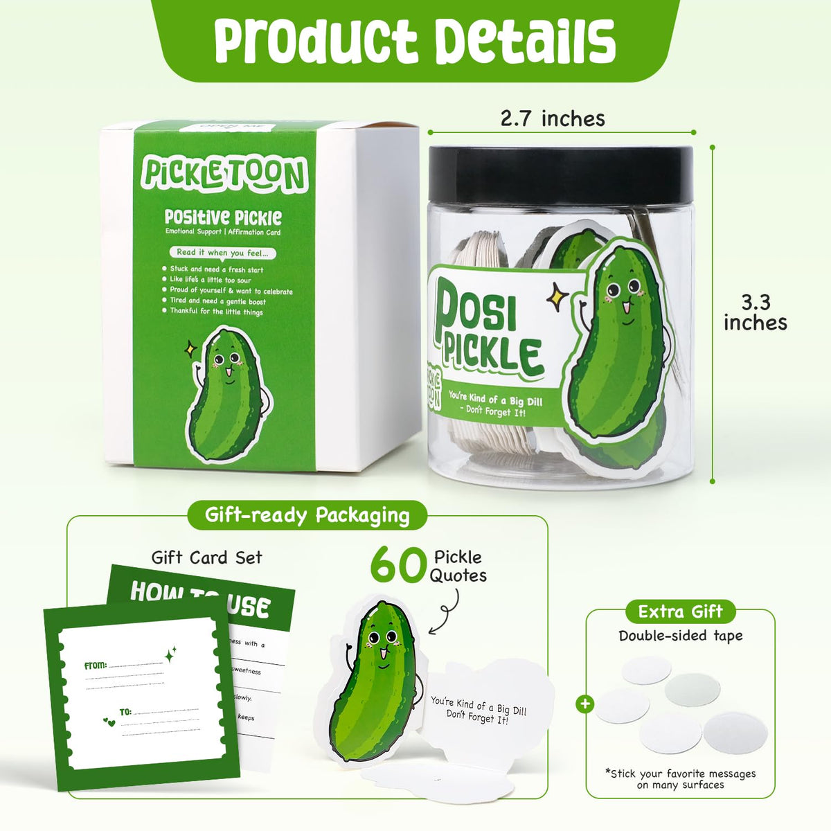 Emotional Support Positive Pickle Jar (POSI PICKLE) Read This When Affirmation Jar, 60 Daily Encouragement Cards, Funny Decorative Gift, Mental Health & Self Care Gifts for Women, Stocking Stuffers