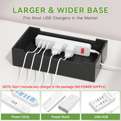 Pezin & Hulin Cord Organizer Box, Surge Protector Organizer, Device Charger Station for Phones & Tablets, Wood Charging Dock -with 6 Wire Cables, BUT NO Power Supply - Natural + Black