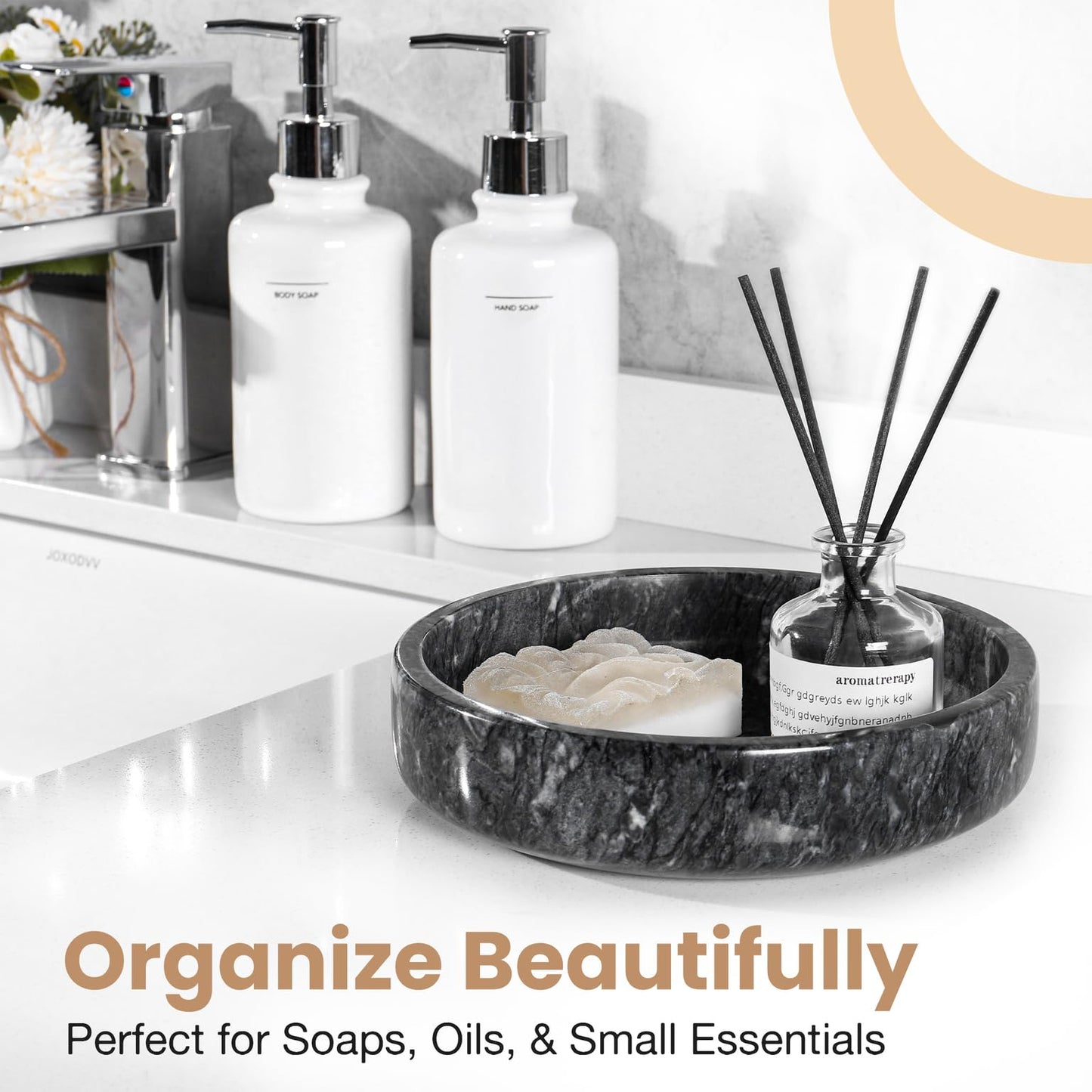FNTSTICGOODS Marble Decorative Bowl - 7.5" Natural Black Solid Marble Centerpiece - Handmade Stone Fruit Bowl - Catch-All or Key Bowl for Kitchen - Modern Minimalist Decor