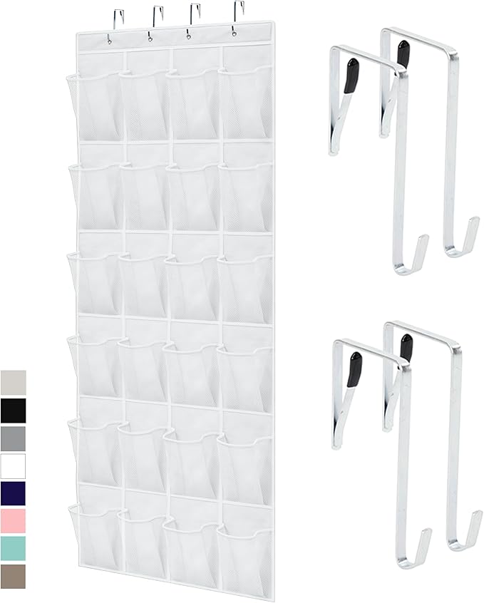 GORILLA GRIP Over the Door Shoe Organizer, 24 Large Breathable Mesh Pockets