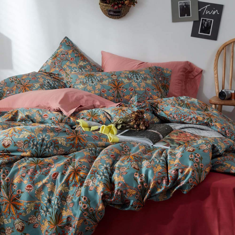 VM VOUGEMARKET Green Gold Duvet Cover Queen,Medallion Paisley Print Bedding Set 400 Thread Count Percale Cotton Vibrant Bohemian Pattern Quit Cover with Zipper Closure