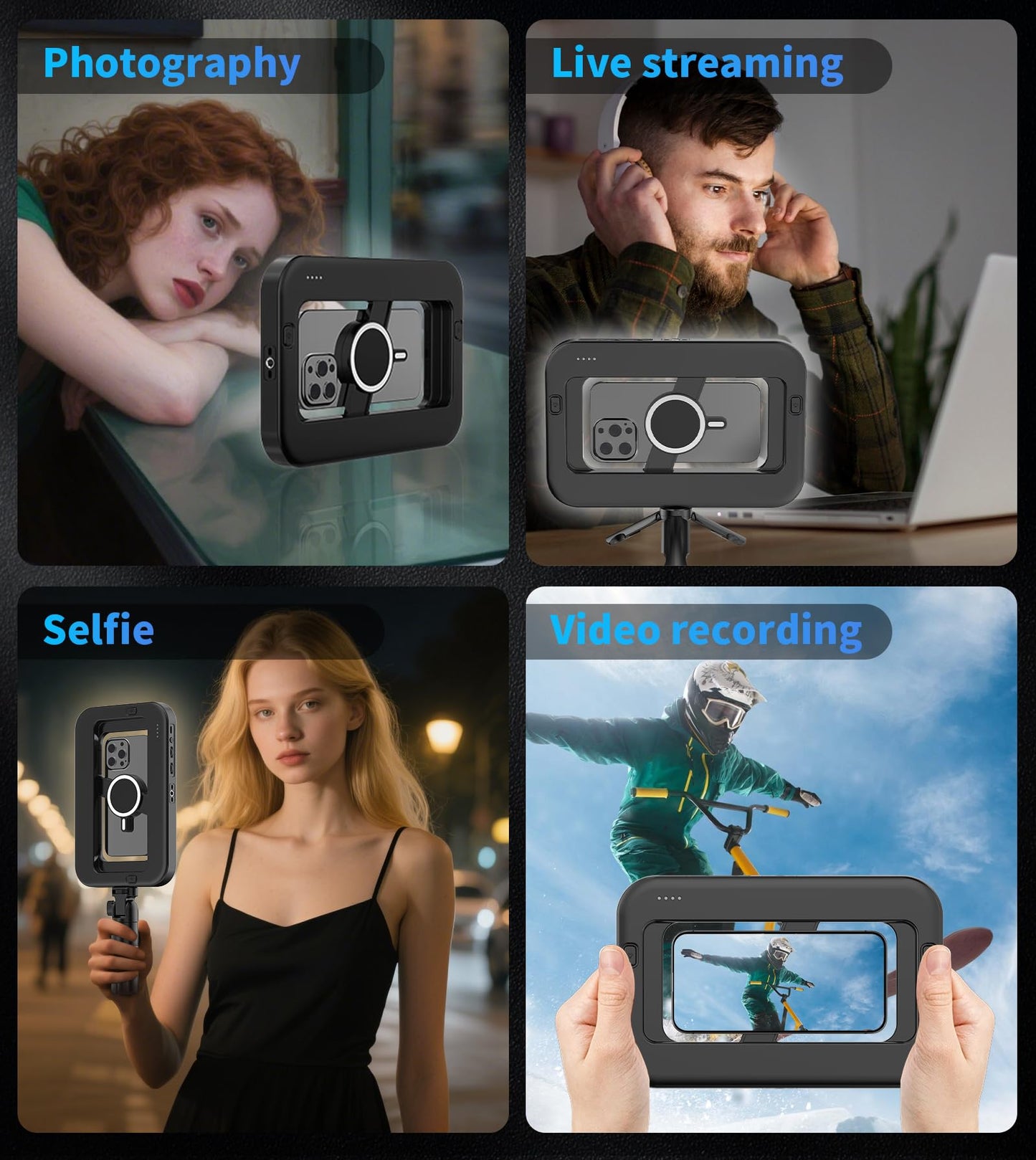 Double-Sided Magnetic Phone Ring Flash with Mini Tripod Stand,448 LED 6000mAh Rechargeable RGB Selfie Light for iPhone,Handheld Stabilizer with Light for Magsafe/Phones/Video Recording/Makeup/Photos