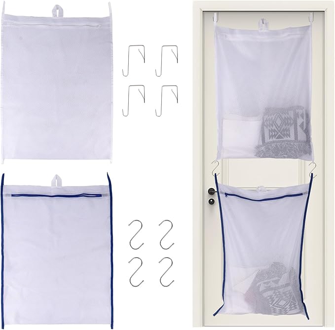 Klmnop 2 Pack Over the Door Laundry Hamper, Large Mesh Laundry Hamper Bag