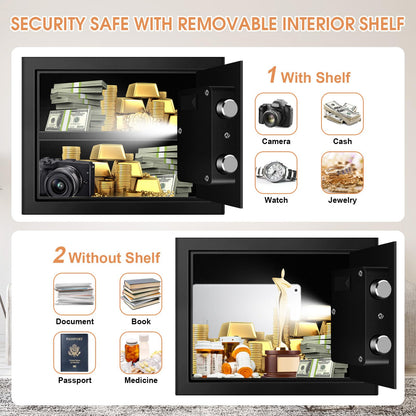1.2 Cub Small Fireproof Safes for Home Use, Digital Home Safe Fireproof Waterproof with Programmable Keypad, Spare Keys and Removable Shelf, Fire Safe Box for Money Medicines Valuables