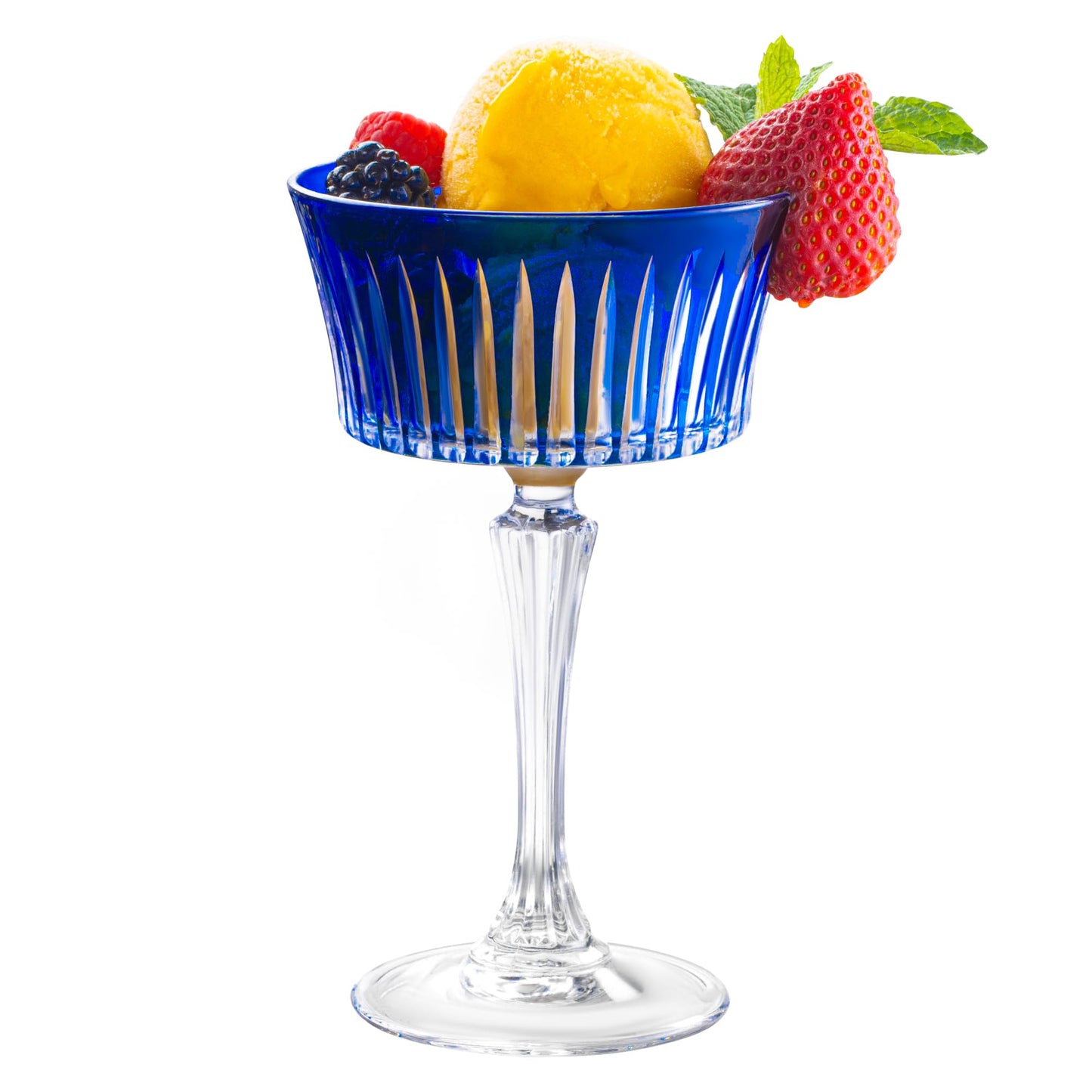 Barski Colored Champagne Coupe Glasses - Cobalt Blue Cocktail Coupe Glass, Stemmed Martini Glassware, Can be used for Dessert, Ice Cream - Blue - Set of 6 - Gift Ready - 8.7 oz., Made in Europe