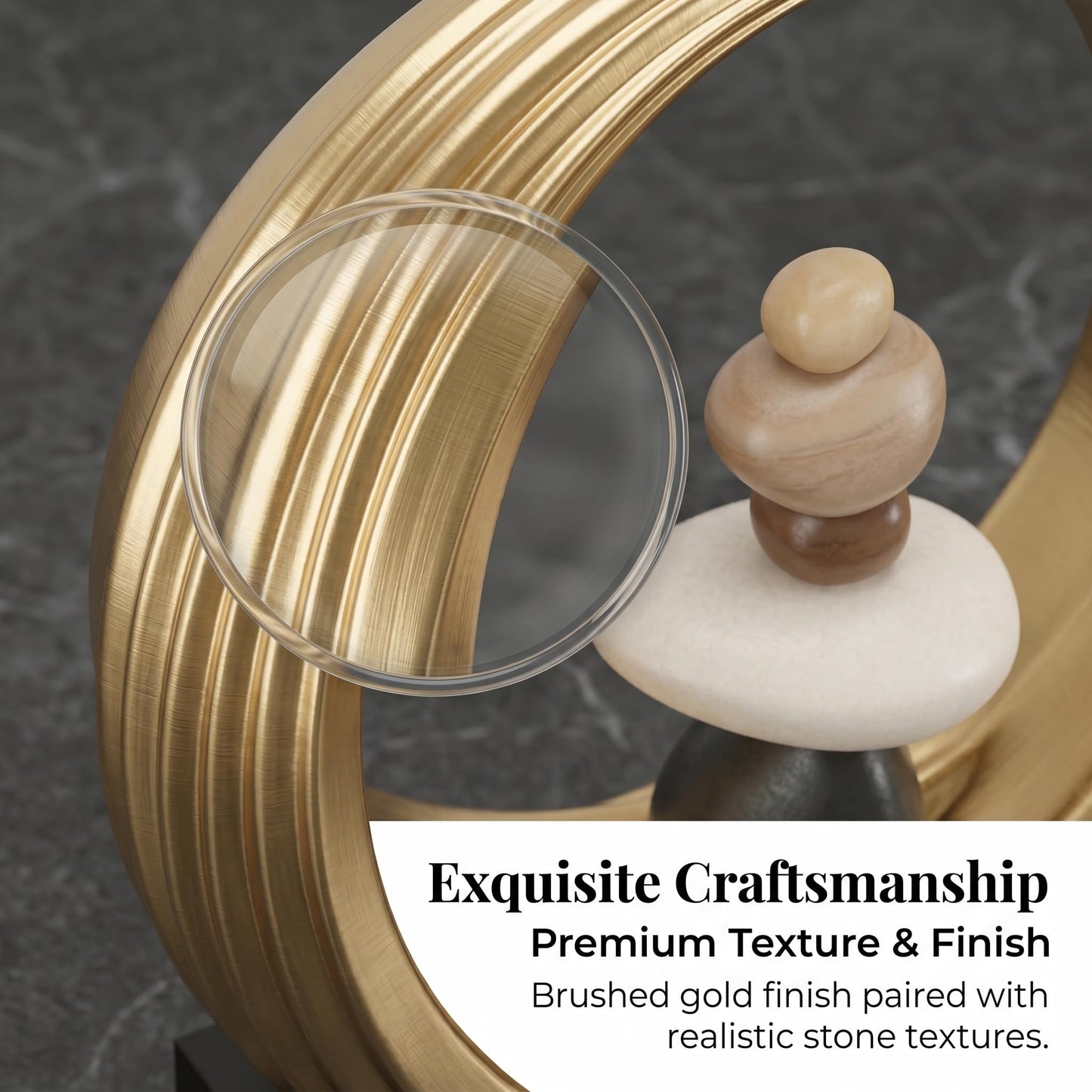 Abstract Zen Balance Sculpture, 10.4" H Modern Gold Spiral Faux Stone Stack Statue, Organic Resin Home Decor for Living Room, Bookshelf, Office, Minimalist Tabletop Art (Gold)