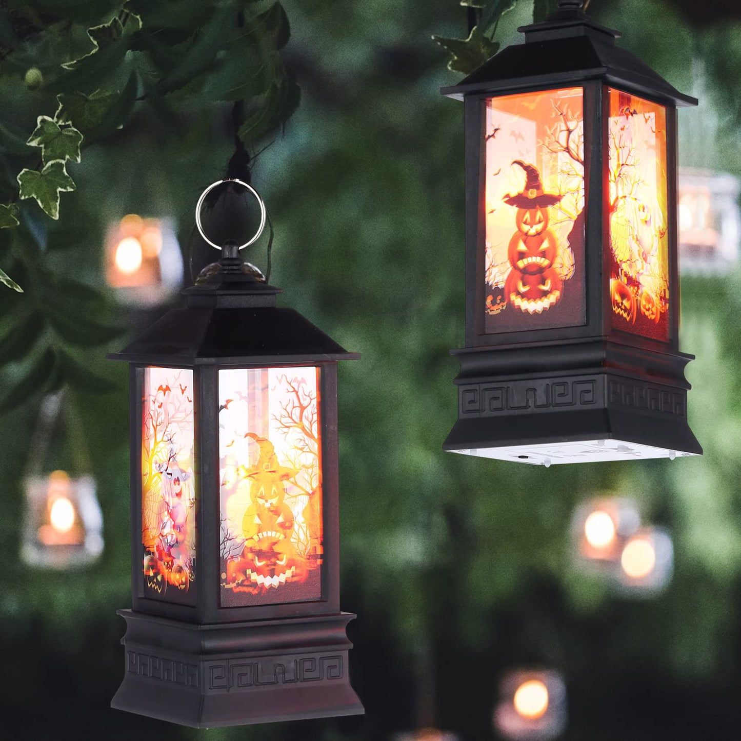 2 Pcs Halloween Decor Lantern,7.9x3.3in Portable LED Candle Lantern,Simulation Candle Flashing for Outdoor Indoor Halloween Decor Party Garden Supplies（Battery Not Included）
