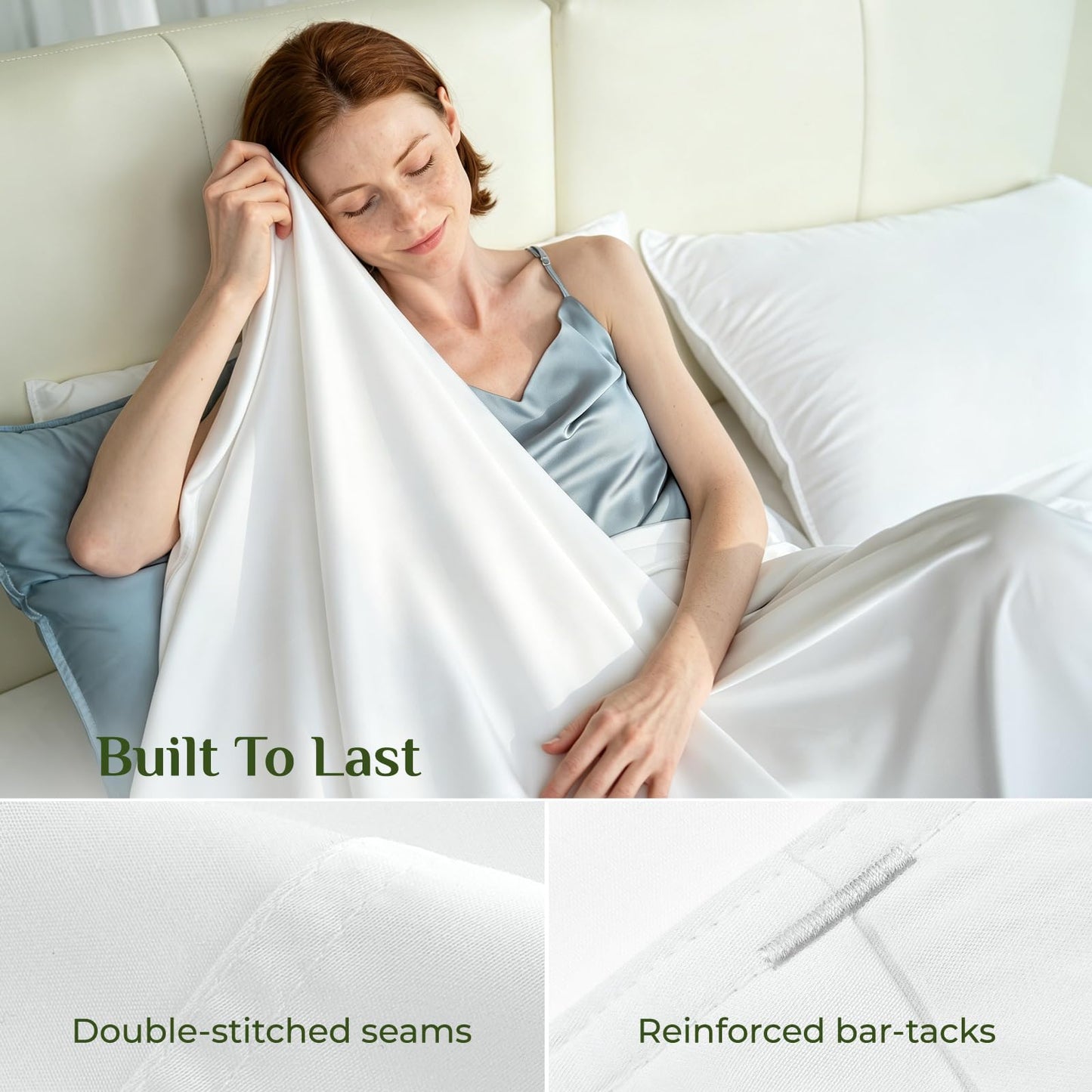 BEDELITE Bamboo Viscose Sheets - 100% Organically Grown, Up to 18" Deep Pocket Queen Sheet Set, All Round Elastic & Corner Straps, Luxury Silky Soft Cooling Sheets for Hot Sleepers, 4 Pieces, White