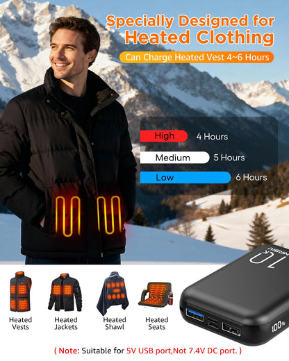 MRBIU 5v 2a Heated Vest Battery Pack, 10000mah LCD Display Power Bank for Heated Jacket,Heated Coat,Heated Clothing,Heated Pant,Heated Hoodie,USB Heated Blanket,Heated Seat/Chair.