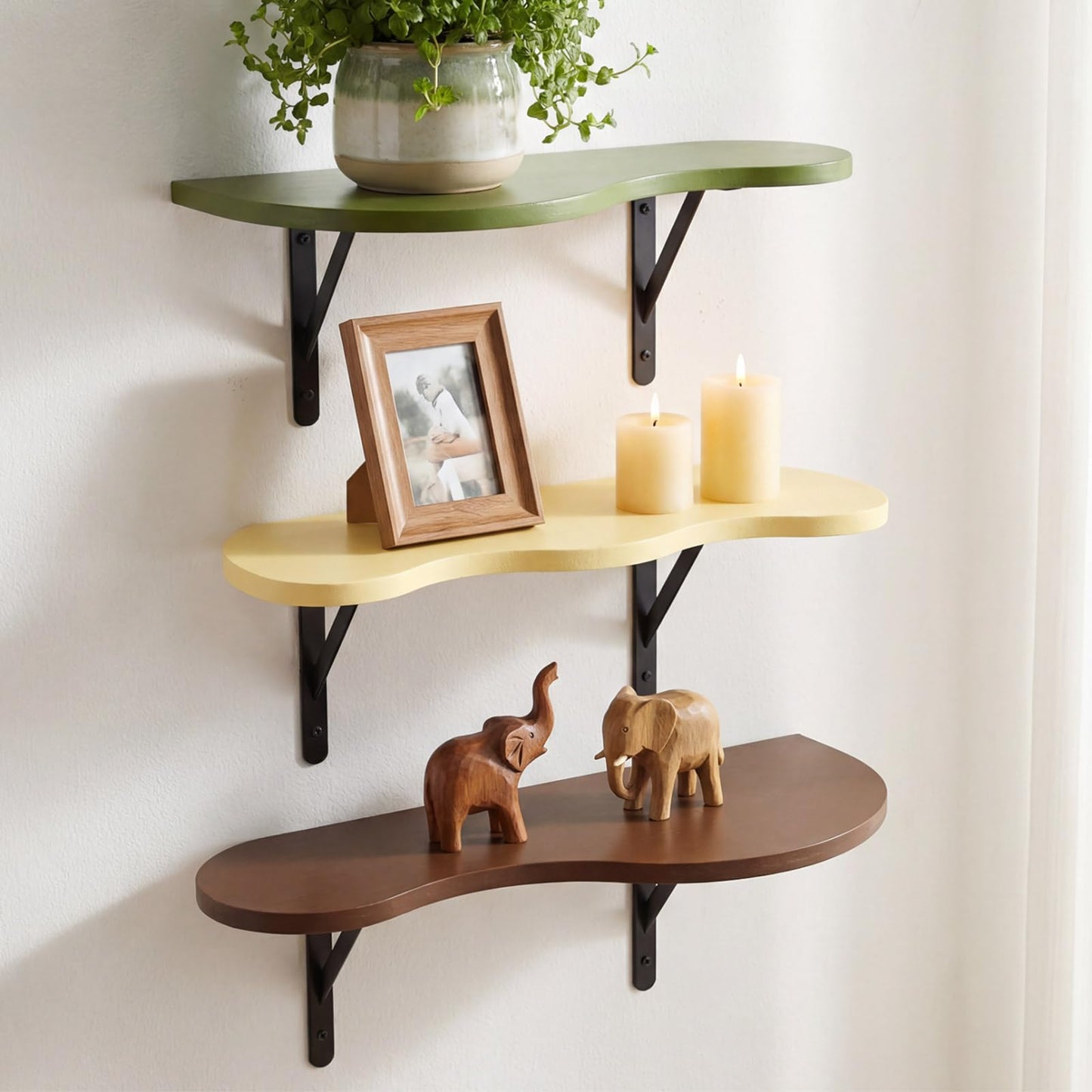 AceOrbit 3 Pcs Mid Century Floating Shelves Wavy Cloud Shelves Wooden Shelf Live Edge Wall Mount Shelf Rustic Farmhouse Mid Century Modern Ledge for Bedroom Living Room Home Decor Housewarming Gifts