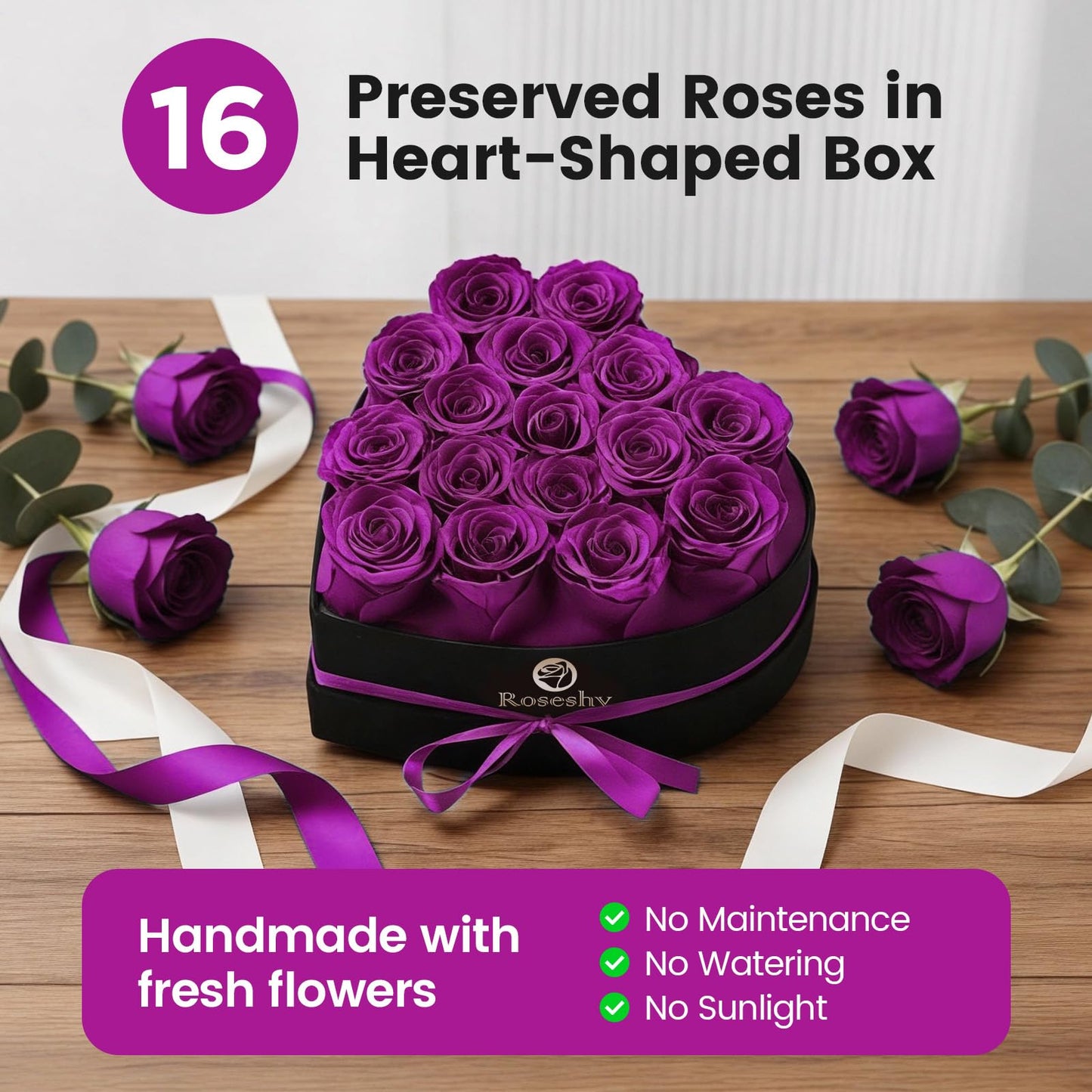 Valentines Day Flowers Roses Gifts for Her,16pcs Red Forever Preserved Roses in Heart Shape Gift Box,Valentines Day Delivery Prime Gifts-Roses Gifts for Women,Mom.