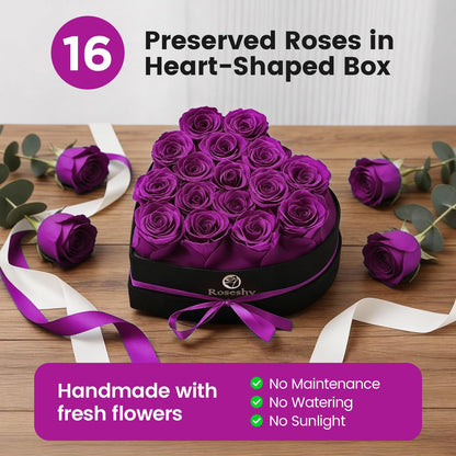 Valentines Day Flowers Roses Gifts for Her,16pcs Red Forever Preserved Roses in Heart Shape Gift Box,Valentines Day Delivery Prime Gifts-Roses Gifts for Women,Mom.