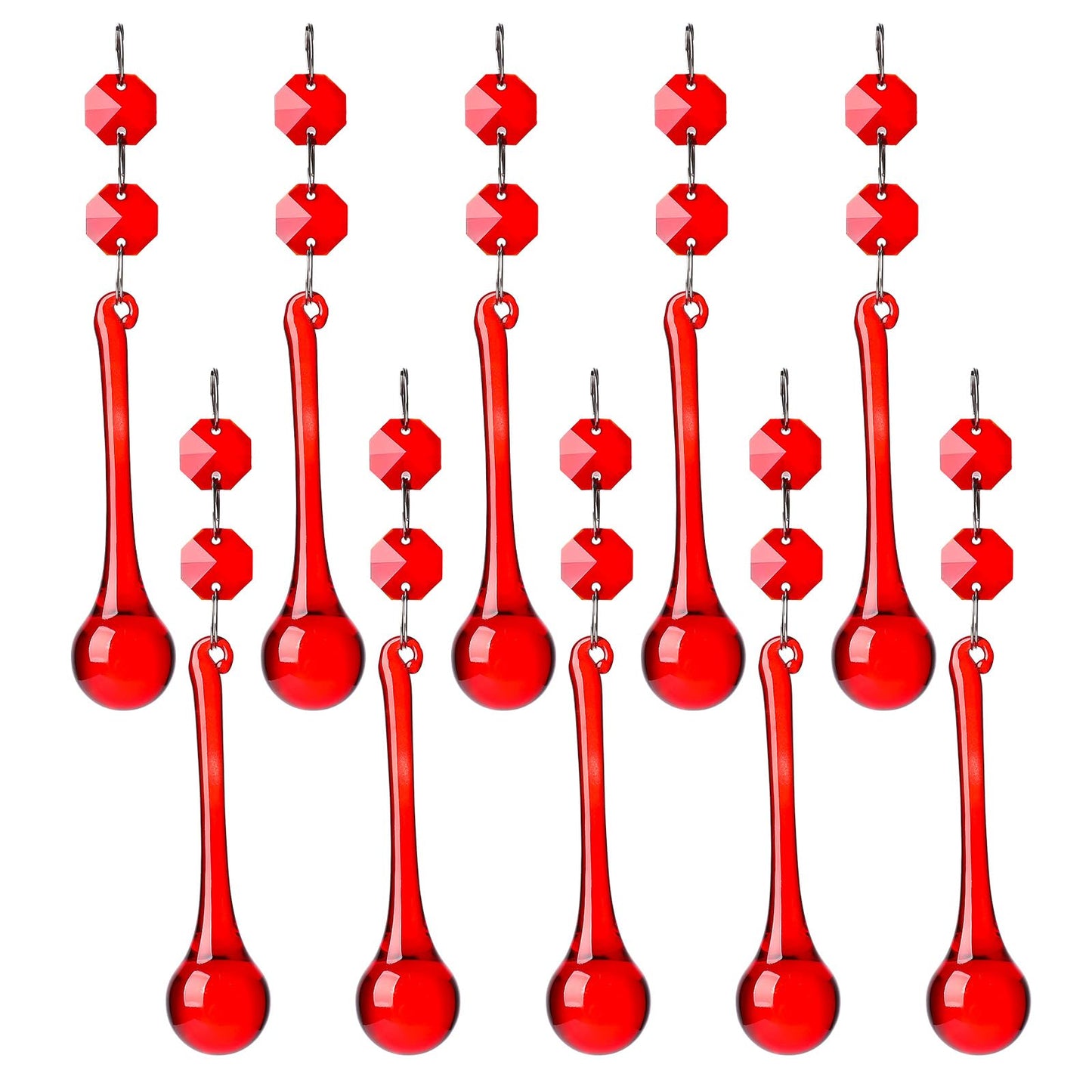 10pcs Red Glass Christmas Ornaments for Tree- Crystal Teardrop - Chandelier Crystals Replacement Drops- Christmas Decor Hanging Ornaments