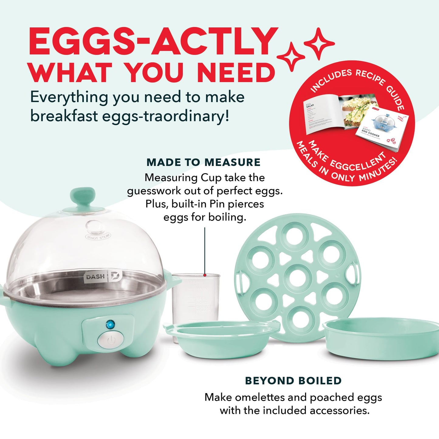 DASH Rapid Egg Cooker: 6 Egg Capacity Electric Egg Cooker for Hard Boiled Eggs, Poached Eggs, Scrambled Eggs, or Omelets with Auto Shut Off Feature - Aqua, 5.5 Inch (DEC005AQ)