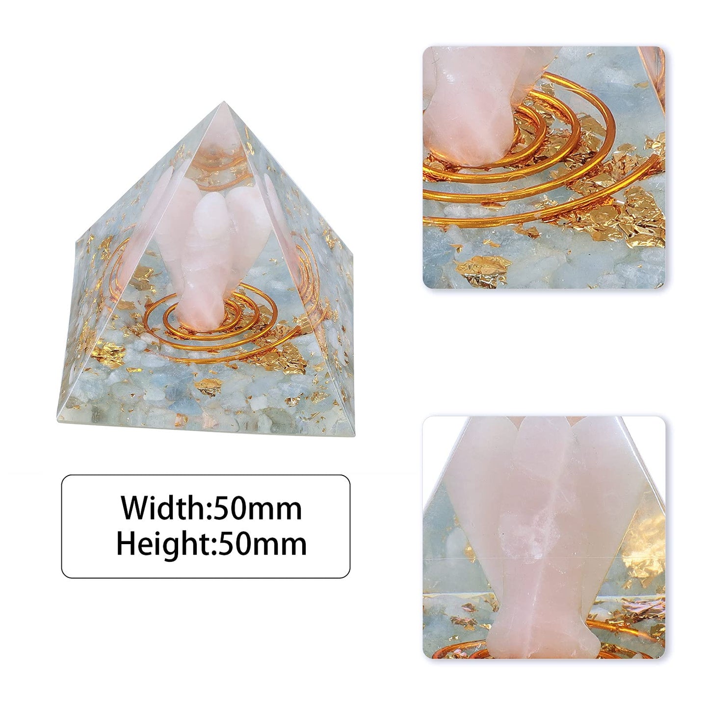 mookaitedecor Aquamarine Crystal Orgone Pyramid with Rose Quartz Guardian Angel and Tumbled Stones Orgonite Energy Generator for Protection Reiki Home Decor