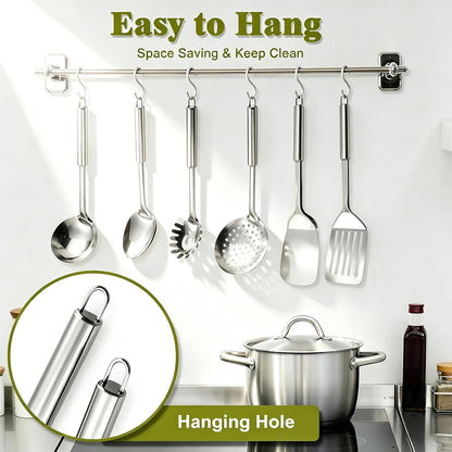 Stainless Steel Kitchen Utensils Set - 12pcs Cooking Utensils Set with Holder, Heat Resistant Kitchen Tool Set for Cooking with Turners, Potato Masher, Spatula, Spoons, Tongs, Whisk