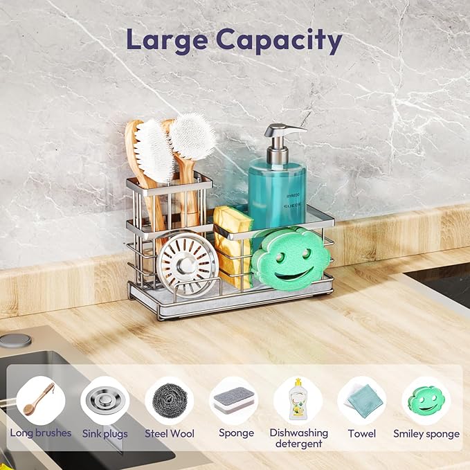 SWTYMIKI Kitchen Sink Caddy Organizer, Smiley Face Sponge Holder