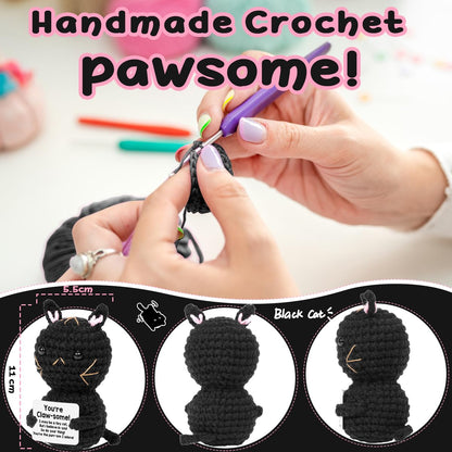 AICase Positive Black Cat Crochet Animals Emotional Support Nuggets Inspirational Knitted Unique Small Decorations Birthday Gifts for Women Men Her Him Sister Mom Dad Girls Boys Fans