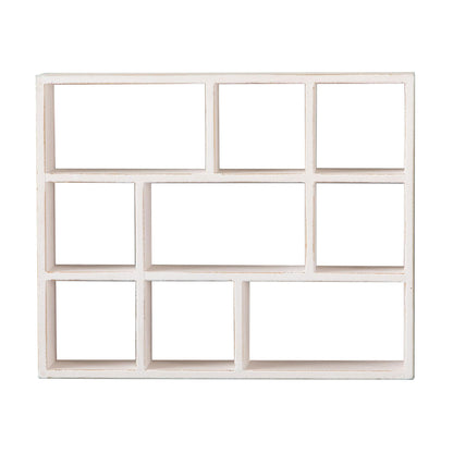 SOFE Small White Shadow Box with Shelves, Wall Shelving Unit 9-Compartments, Freestanding or Wall Mounted Curio Cabinet, Knick Knack Display Shelf, Wood Floating Cube Shelves for Walls, Collectibles