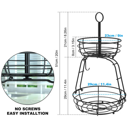 ASTLIHO House Warming Gifts New Home, Fruit Basket for Kitchen Counter, 2 Tier Countertop Fruit Bowl Vegetable Baskets with Banana Hanger, Storage Basket for Snack, Home Decor, Kitchen Appliances