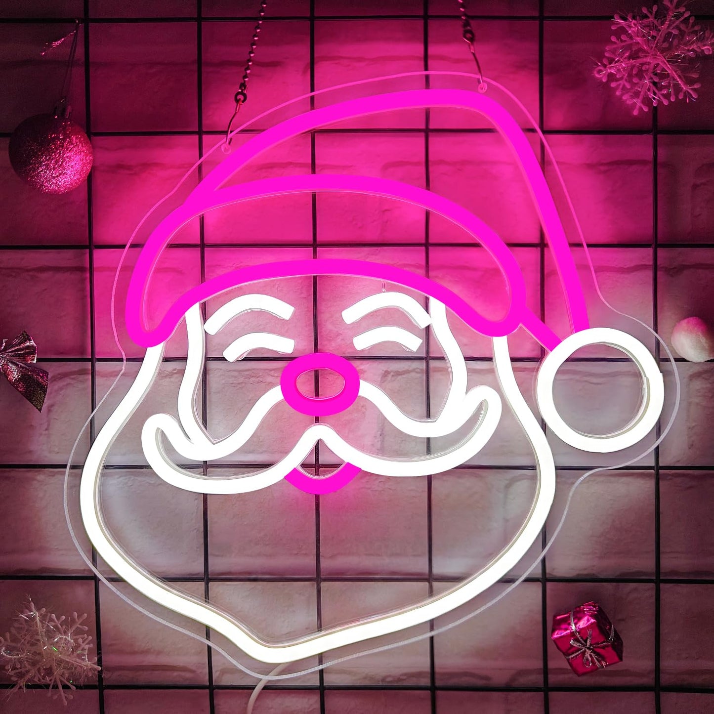 Christmas Neon Sign Pink Santa Neon Sign for Wall Decor Pink Christmas Decor Santa Claus Led Sign Xmas Neon Light Up Signs for Window Bedroom Holiday Door Party Home Winter Decoration Gift