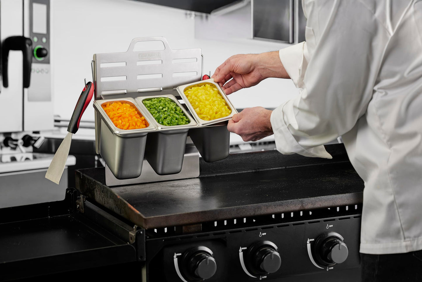Chef Master Steam Pan Insert & Adjustable Griddle Shelf Set – Organizer & Condiment Holder for Utensils, Ingredients & BBQ Cooking - Grill Accessories for Outdoor Grill - 90260 & 90316