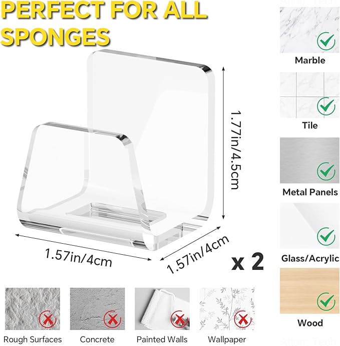 NiHome Clear Acrylic Kitchen Sink Sponge Holders 2PCS