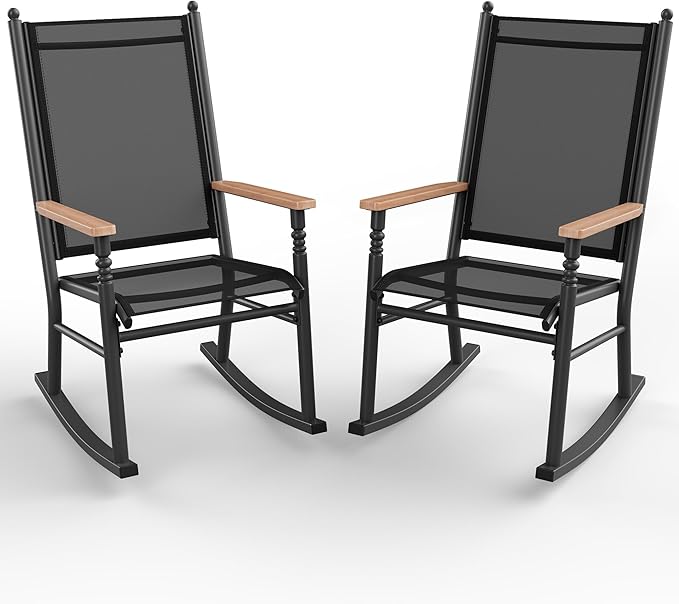 Shintenchi Outdoor Rocking Chairs Set of 2,Upgraded High Back Patio Rocking Chair Set,Breathable Textilene Fabric Outdoor Rocking Chair for Porch,Patio,Garden,Balcony,Black