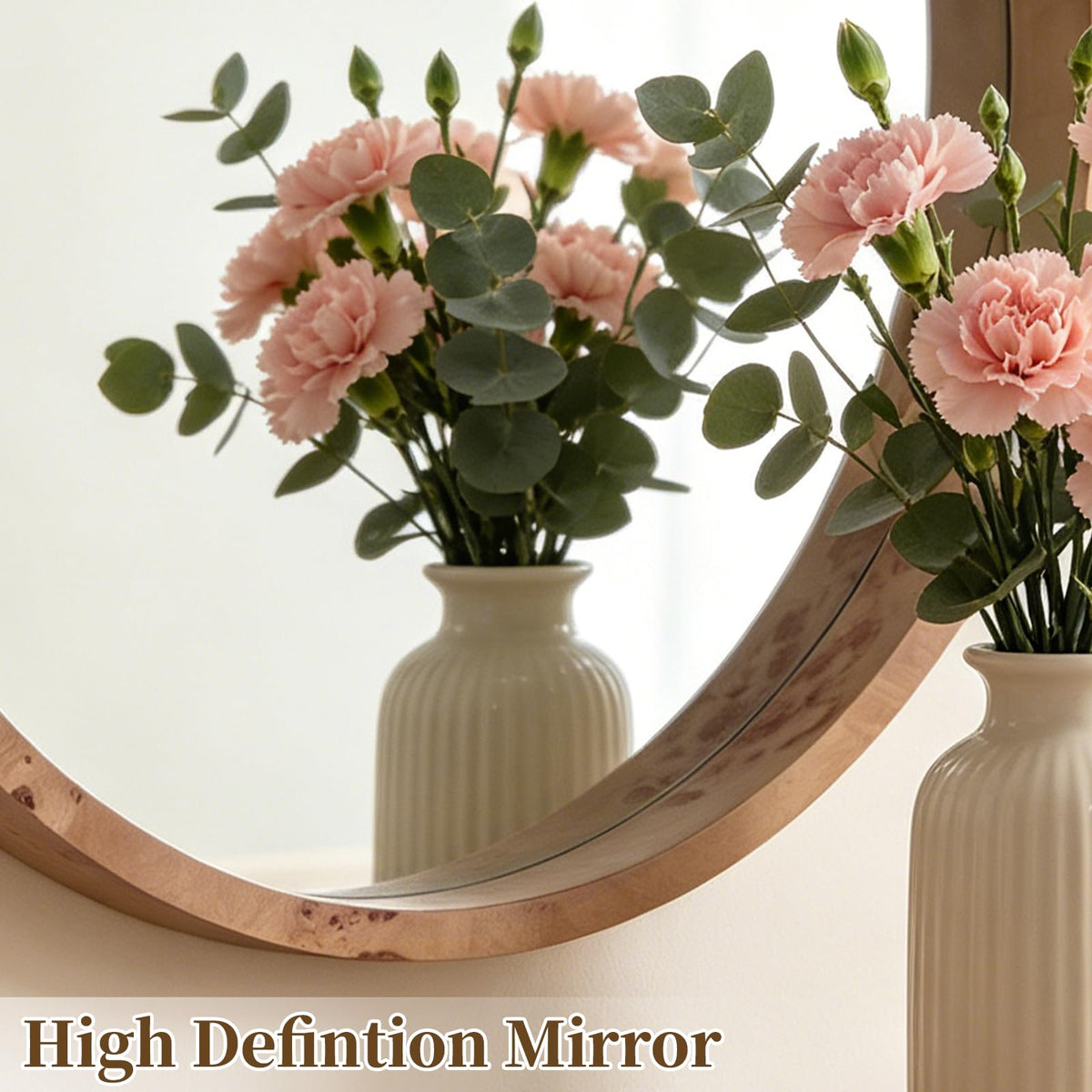 WallBeyond 24 Inch Round Wood Mirror, Farmhouse Circle Wooden Frame Wall Mounted Mirror for Bathroom Vanity, Living Room, Bedroom, Entryway, Natural