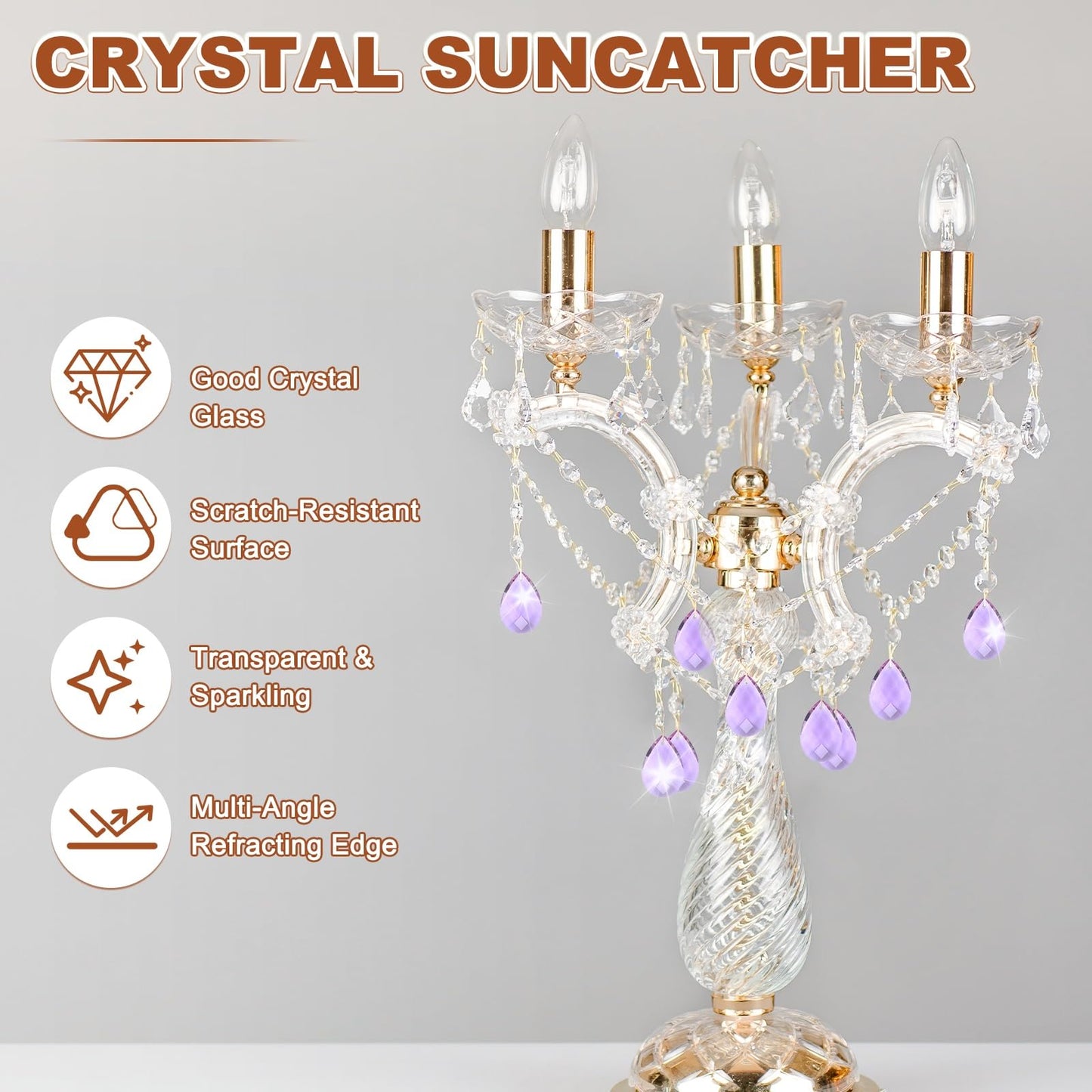 M METERXITY 8-Pack Crystal Grid Prisms, 38mm/1.5 Inch Chandelier Pendant Maker Hanging Crystals Chandelier Prisms for Home/Windows/Garden/DIY Decoration[Purple]