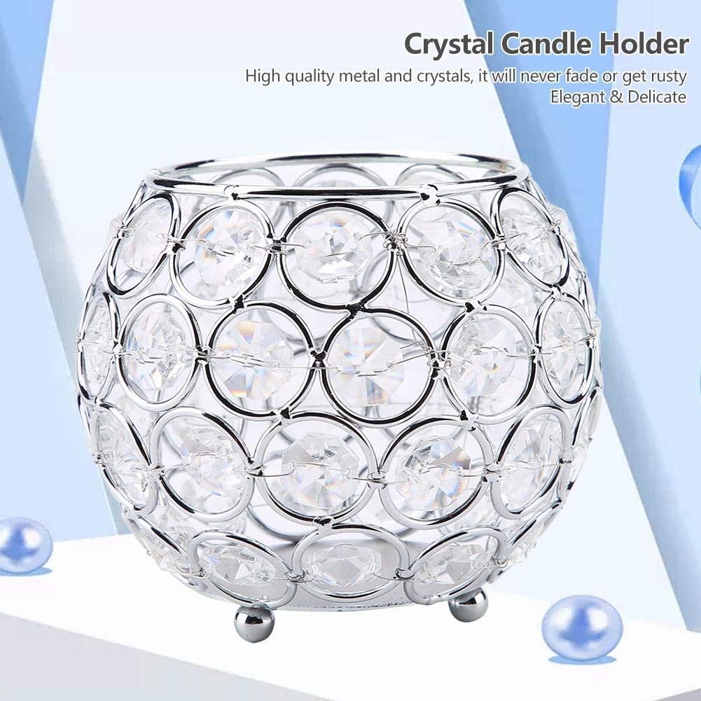 Crystal Candle Holder Votive Tealight Candle Holders for Wedding Home Table Decor 10x10x9cm/ 3.9x3.9x3.5in (Silver)