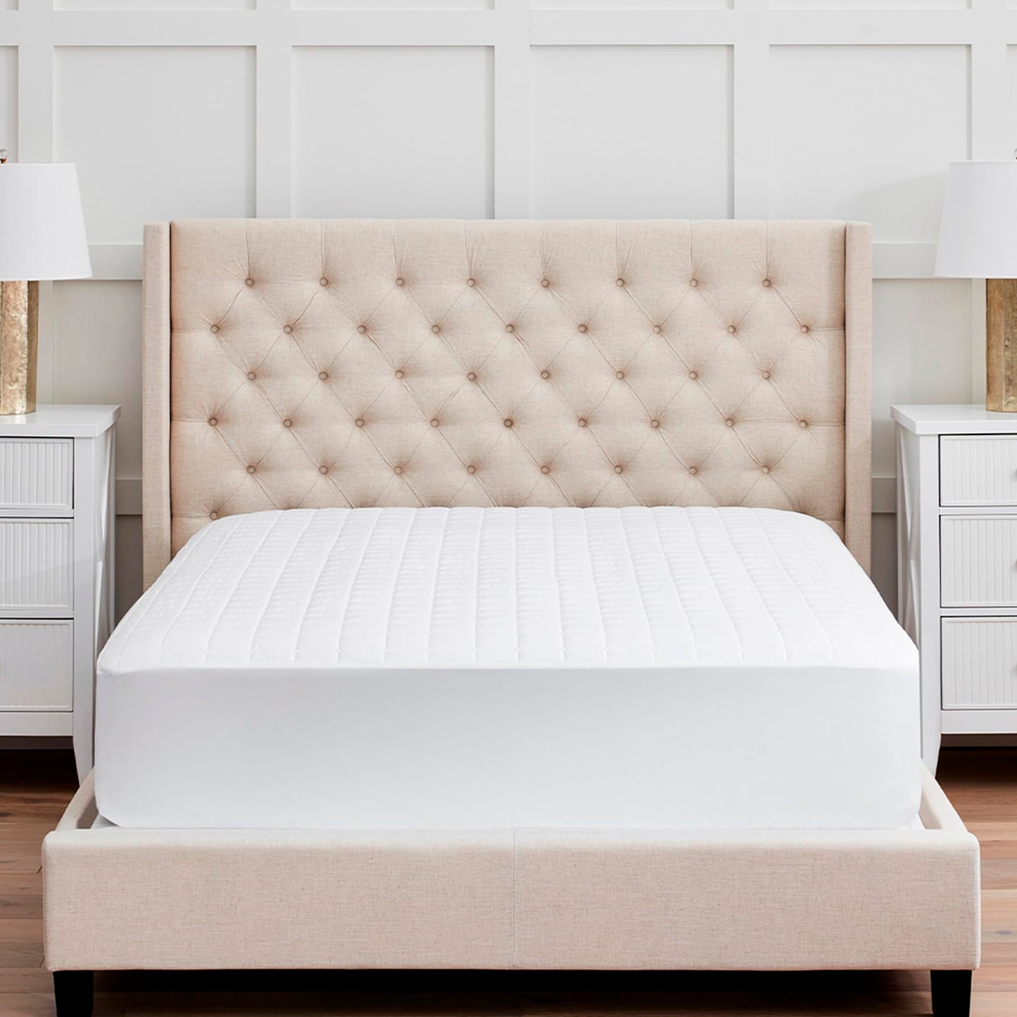 Boll & Branch Mattress Protector - Full Size, White Cover - 1 Fitted Protector Included -Padded Fill, Soft, and Breathable - Hypoallergenic and Safe for Sensitive Skin